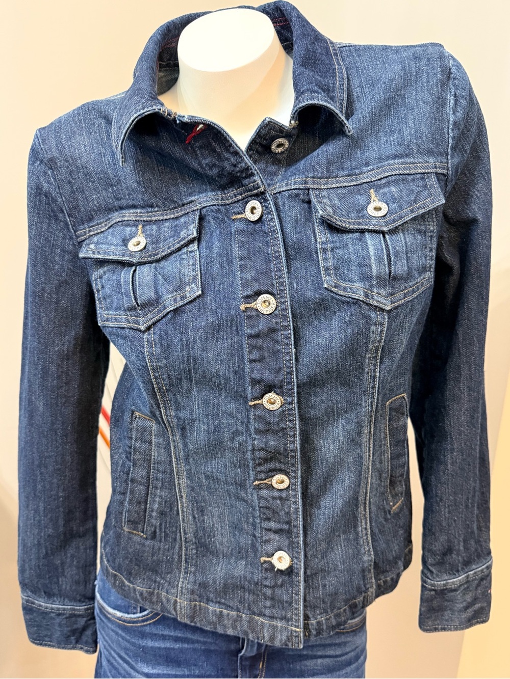 Tommy Hilfiger Denim Jean Jacket w/Pockets Stretch Womens Size Medium Logo